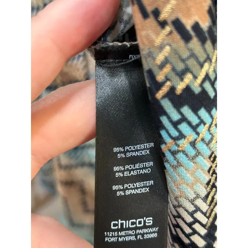 Chicos‎ Travelers Womens Chevron Blue Brown Duster Size L Lagenlook Artsy